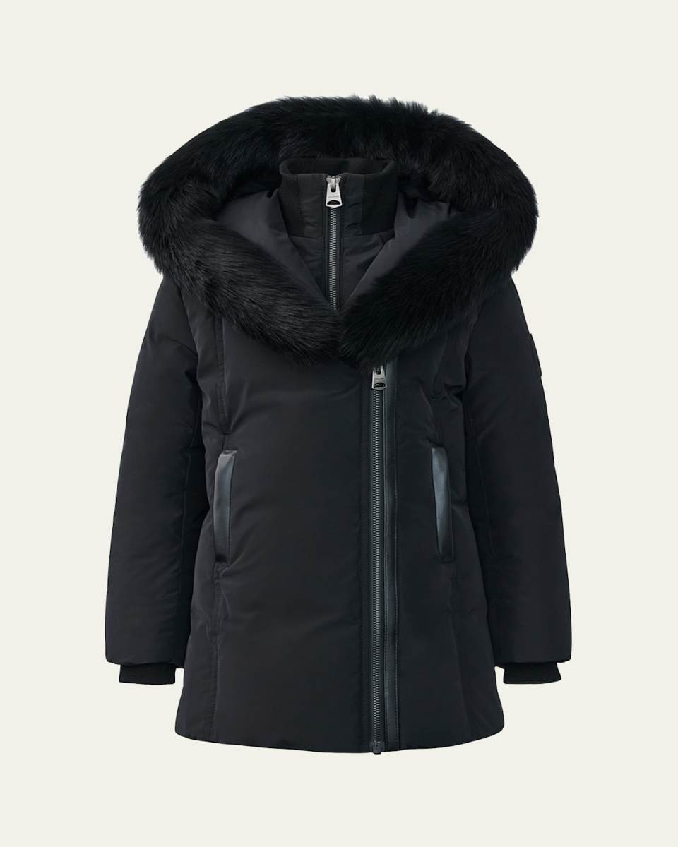 Girl's Recycled Down Coat W/ Signature Mackage Collar, Size 2-6